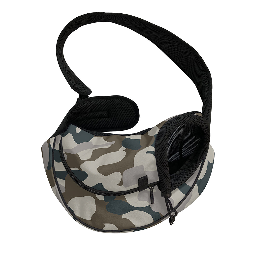 Grey And Brown Camouflage Print Pet Sling Carrier