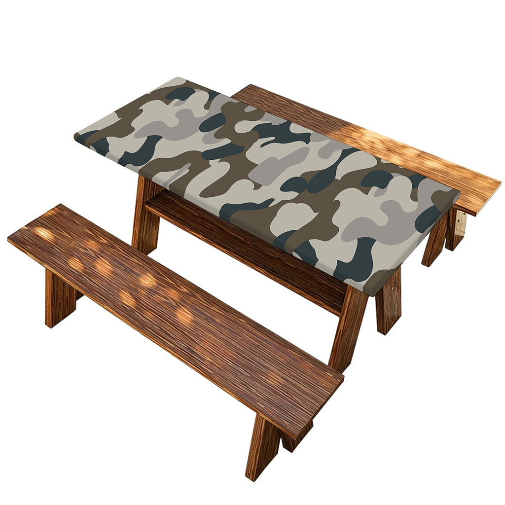 Grey And Brown Camouflage Print Picnic Table Cover