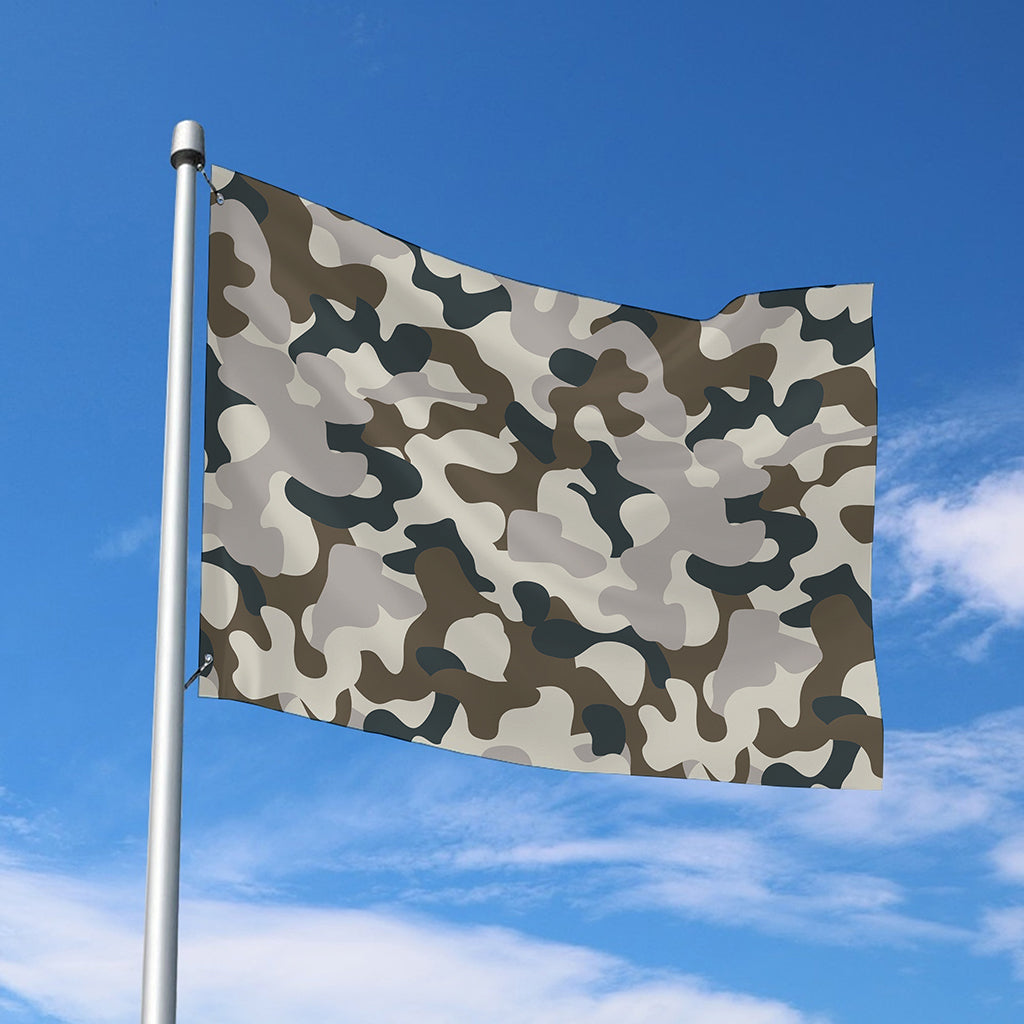 Grey And Brown Camouflage Print Polyester Flag