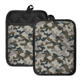 Grey And Brown Camouflage Print Pot Holders With Pocket
