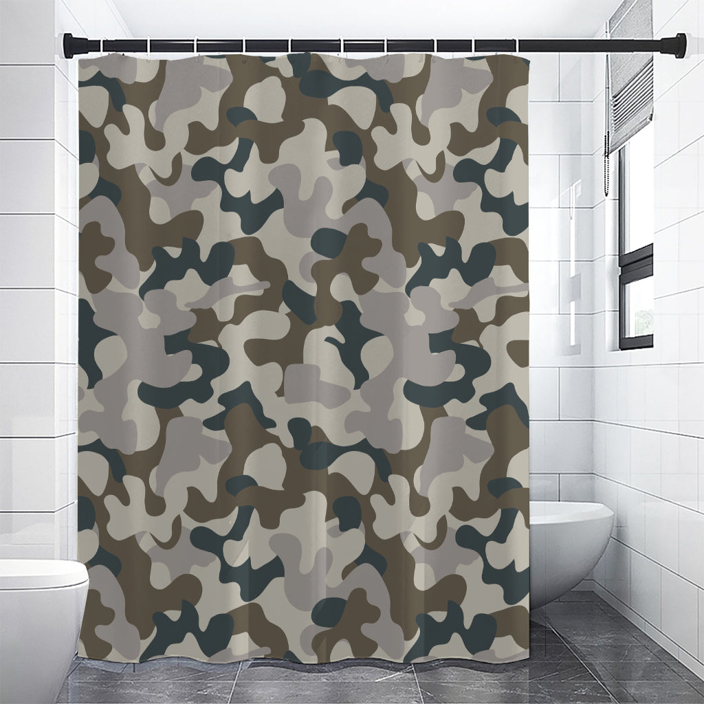 Grey And Brown Camouflage Print Premium Shower Curtain