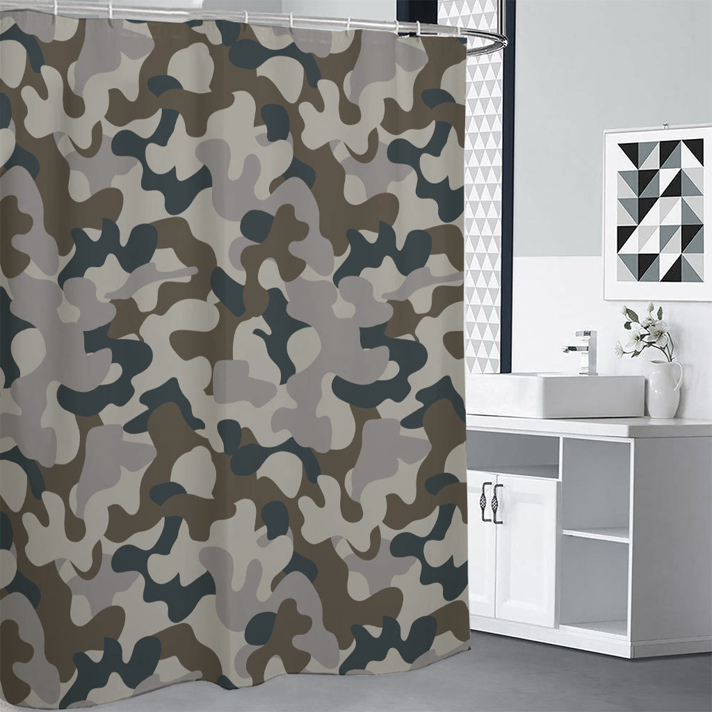 Grey And Brown Camouflage Print Premium Shower Curtain