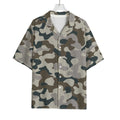 Grey And Brown Camouflage Print Rayon Hawaiian Shirt