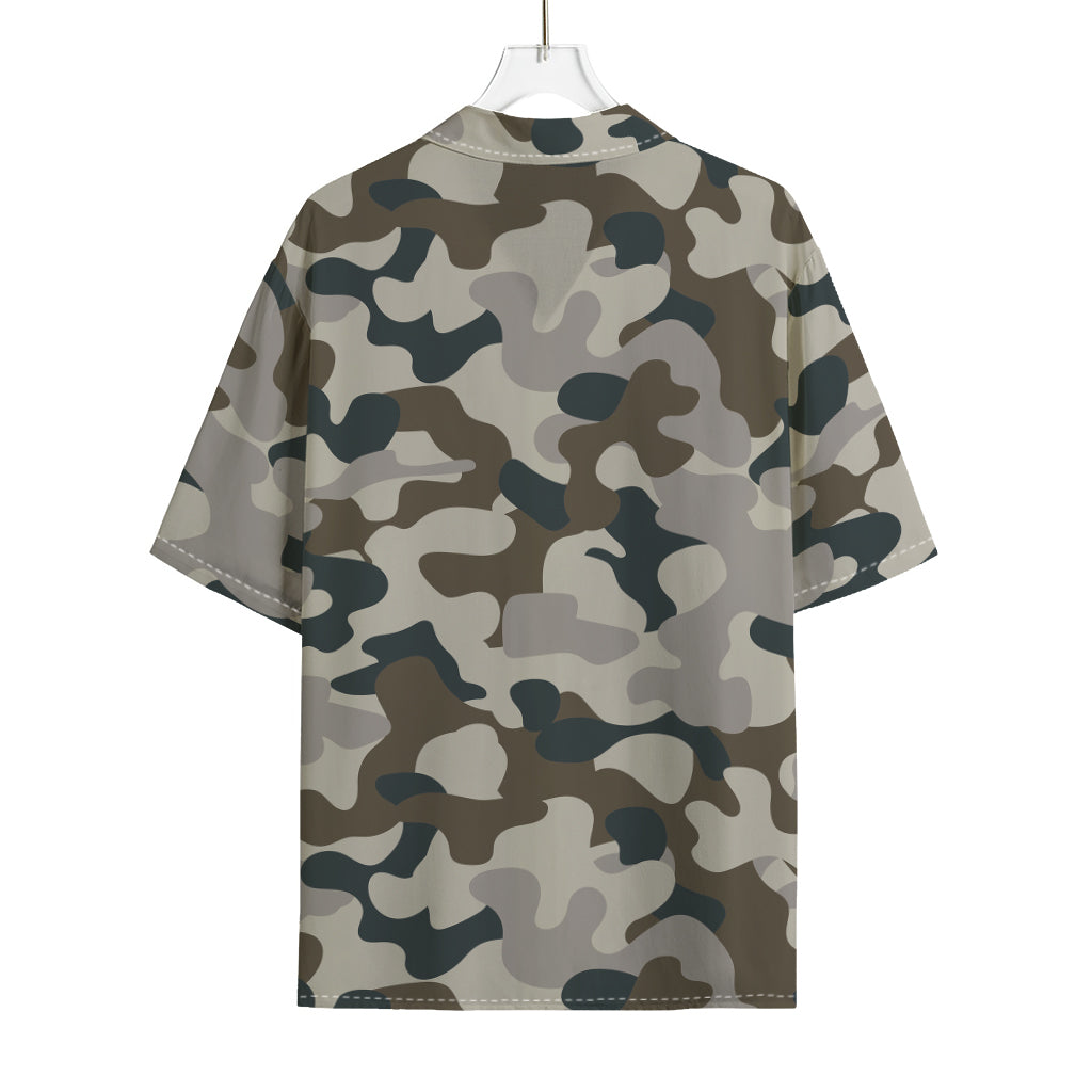 Grey And Brown Camouflage Print Rayon Hawaiian Shirt