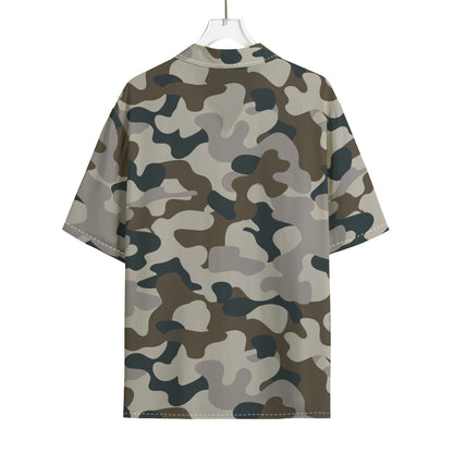 Grey And Brown Camouflage Print Rayon Hawaiian Shirt