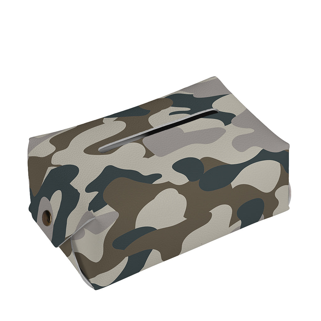 Grey And Brown Camouflage Print Rectangle Tissue Box Cover