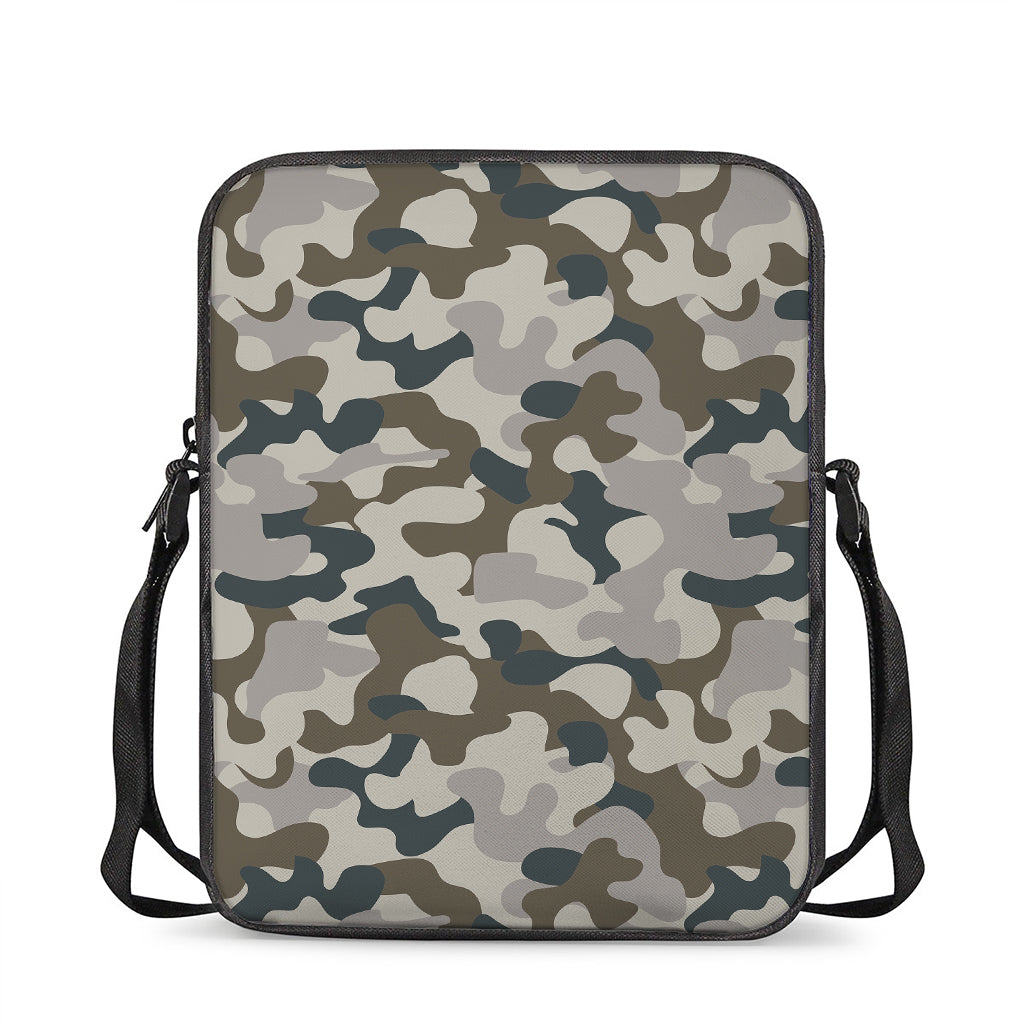 Grey And Brown Camouflage Print Rectangular Crossbody Bag
