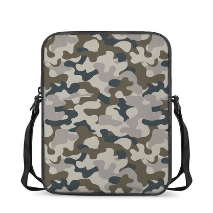 Grey And Brown Camouflage Print Rectangular Crossbody Bag