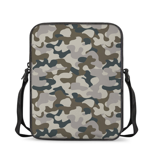 Grey And Brown Camouflage Print Rectangular Crossbody Bag