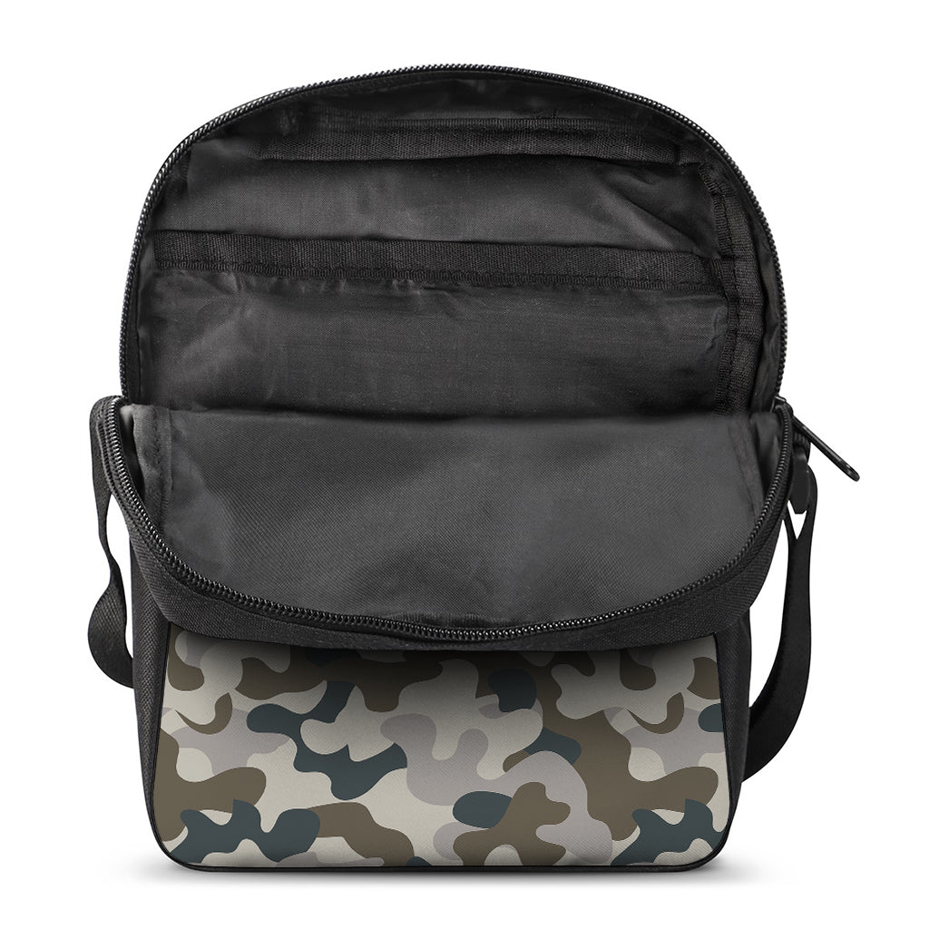 Grey And Brown Camouflage Print Rectangular Crossbody Bag