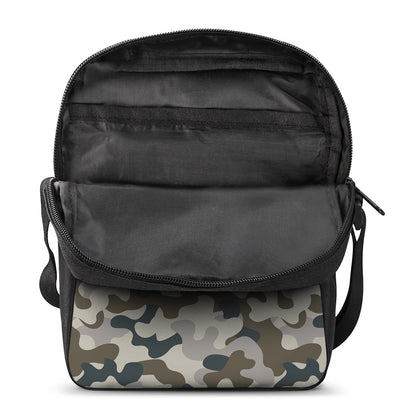 Grey And Brown Camouflage Print Rectangular Crossbody Bag