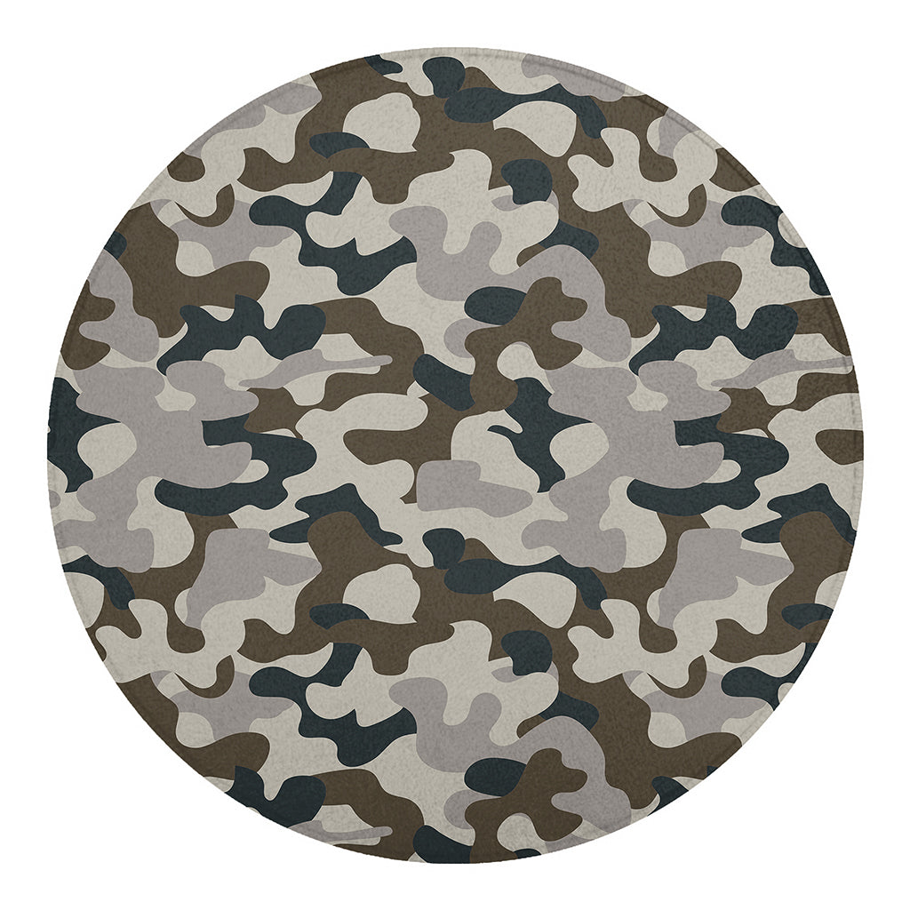 Grey And Brown Camouflage Print Round Blanket