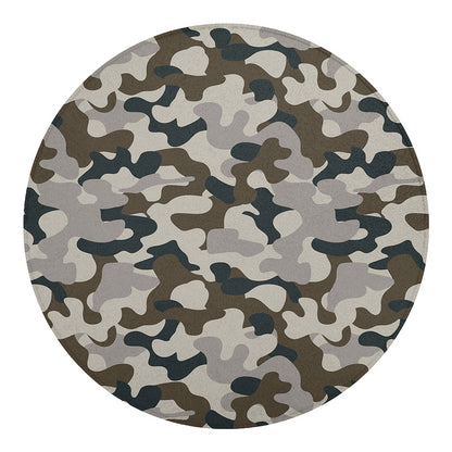 Grey And Brown Camouflage Print Round Blanket
