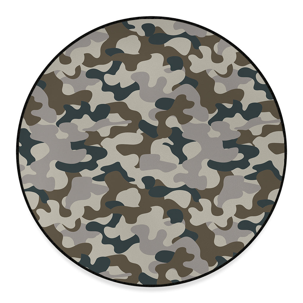 Grey And Brown Camouflage Print Round Floor Mat