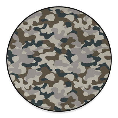 Grey And Brown Camouflage Print Round Floor Mat