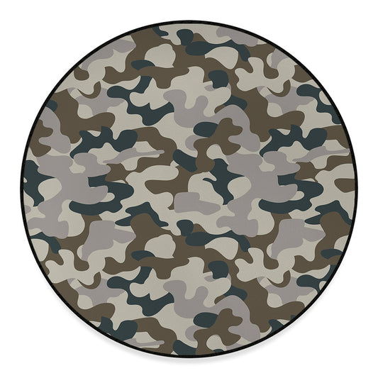 Grey And Brown Camouflage Print Round Floor Mat