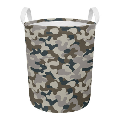 Grey And Brown Camouflage Print Round Laundry Basket