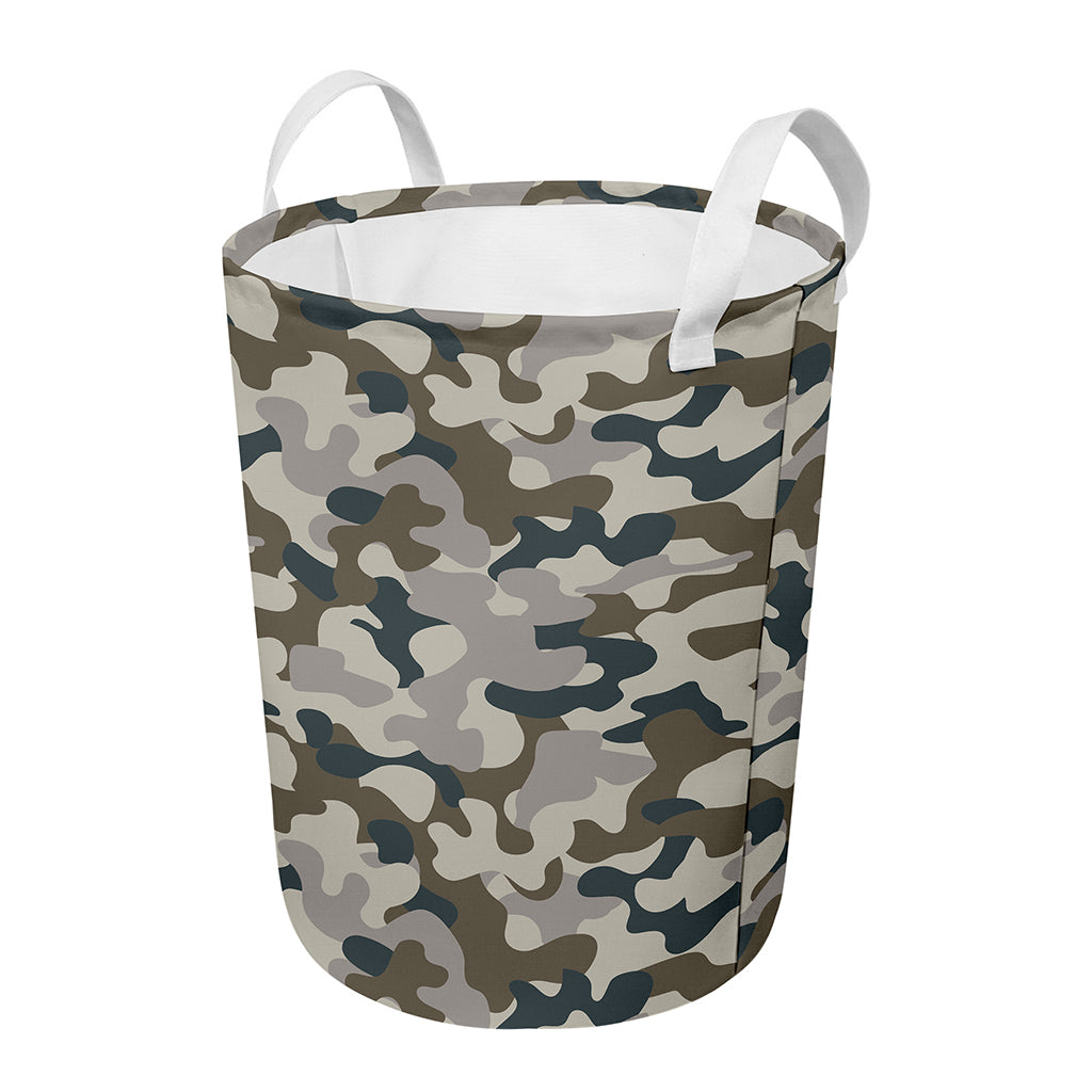 Grey And Brown Camouflage Print Round Laundry Basket
