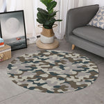 Grey And Brown Camouflage Print Round Rug