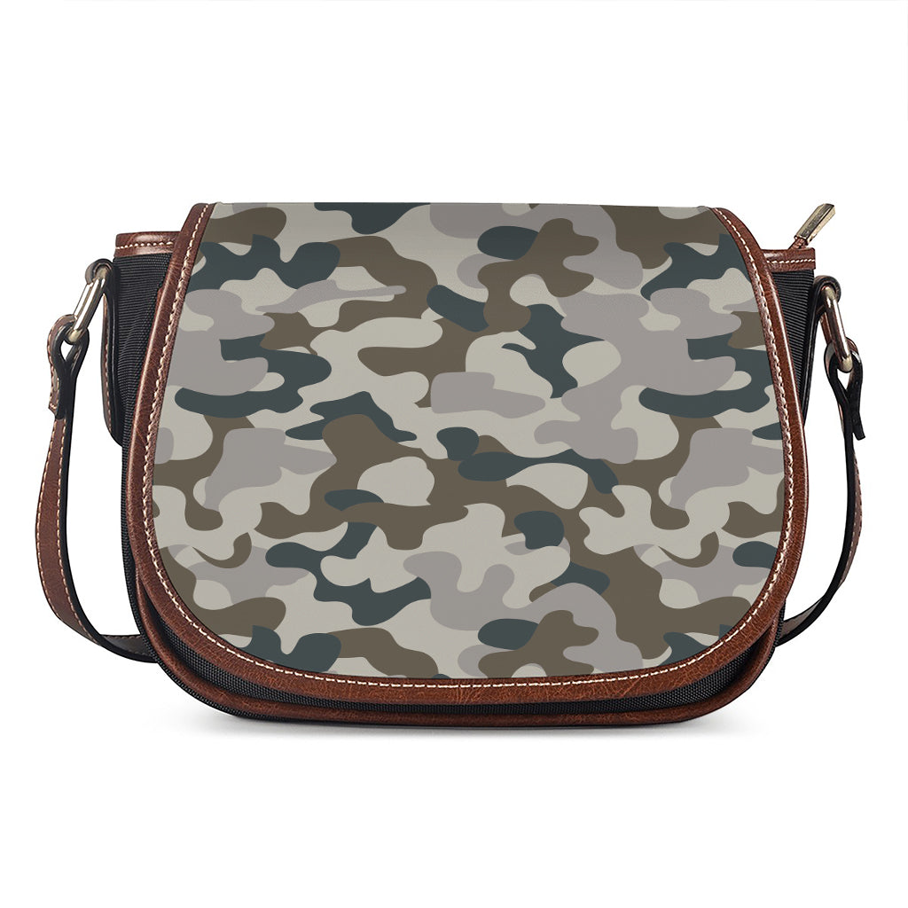 Grey And Brown Camouflage Print Saddle Bag