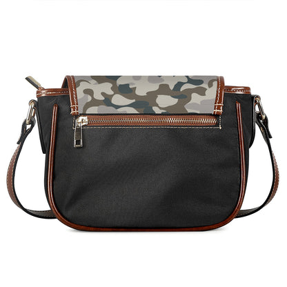 Grey And Brown Camouflage Print Saddle Bag