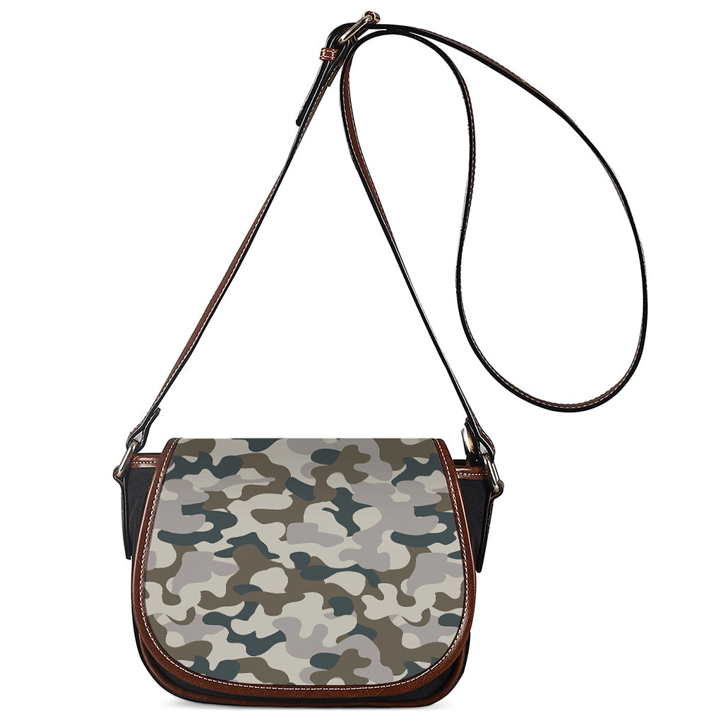 Grey And Brown Camouflage Print Saddle Bag