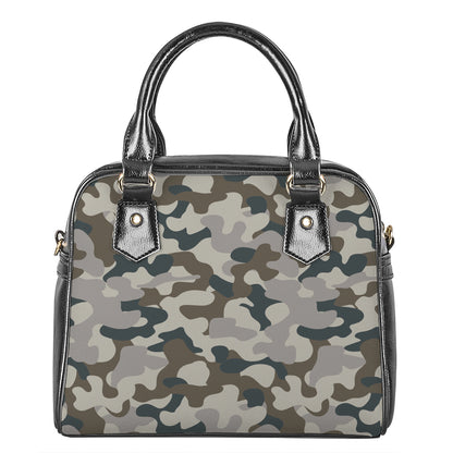 Grey And Brown Camouflage Print Shoulder Handbag