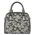 Grey And Brown Camouflage Print Shoulder Handbag