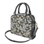 Grey And Brown Camouflage Print Shoulder Handbag