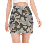 Grey And Brown Camouflage Print Side Slit Mini Skirt
