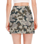 Grey And Brown Camouflage Print Side Slit Mini Skirt