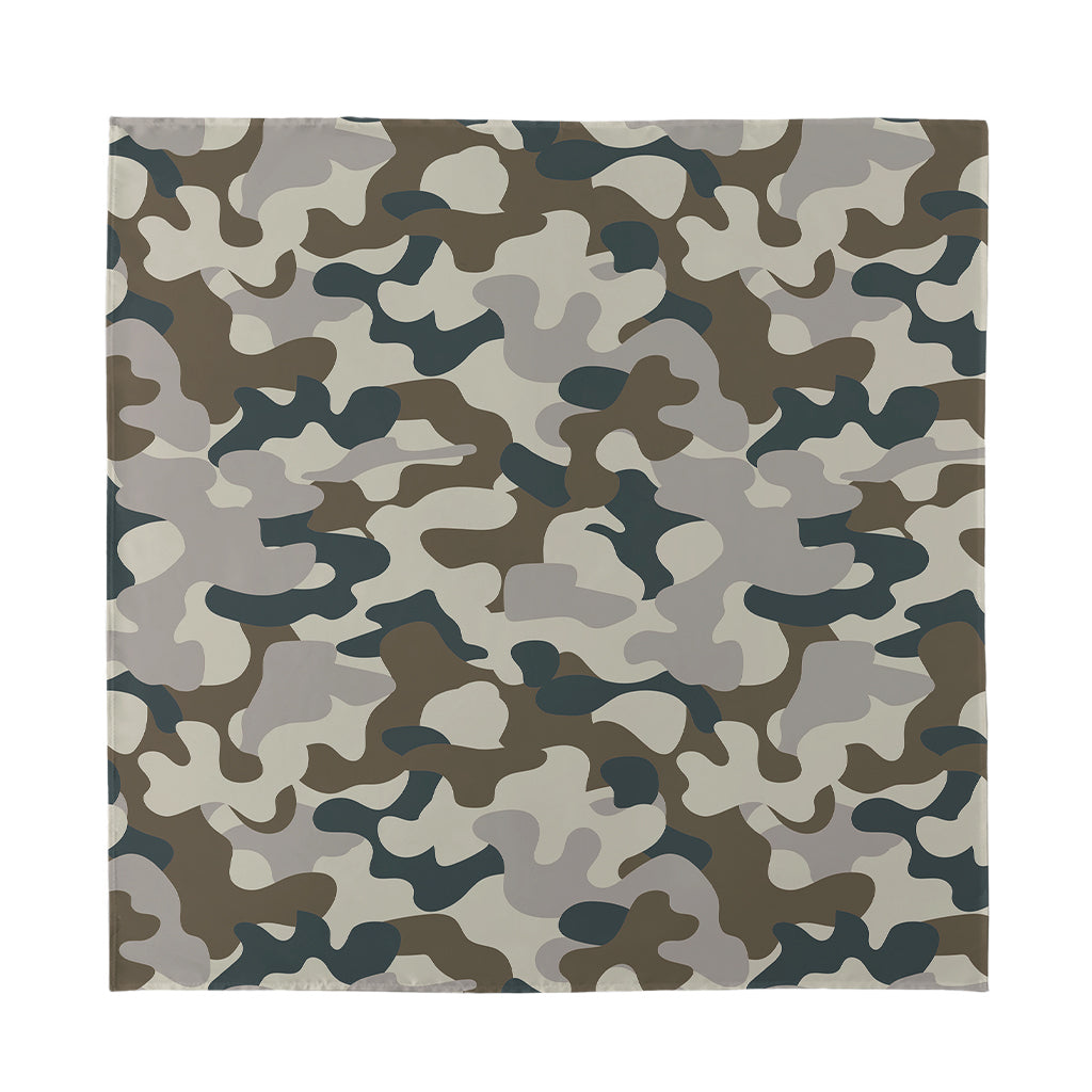 Grey And Brown Camouflage Print Silk Bandana