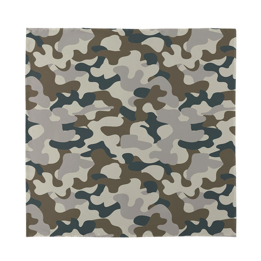 Grey And Brown Camouflage Print Silk Bandana