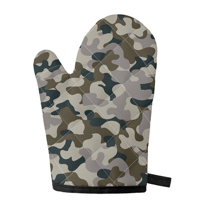 Grey And Brown Camouflage Print Single Oven Mitt