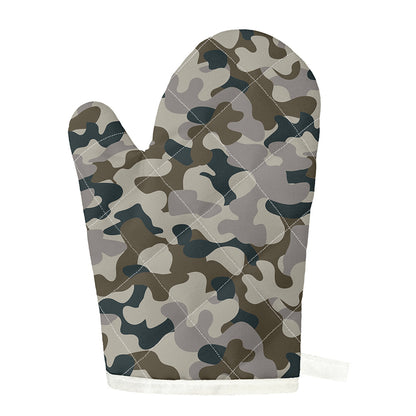 Grey And Brown Camouflage Print Single Oven Mitt