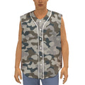 Grey And Brown Camouflage Print Sleeveless Baseball Jersey