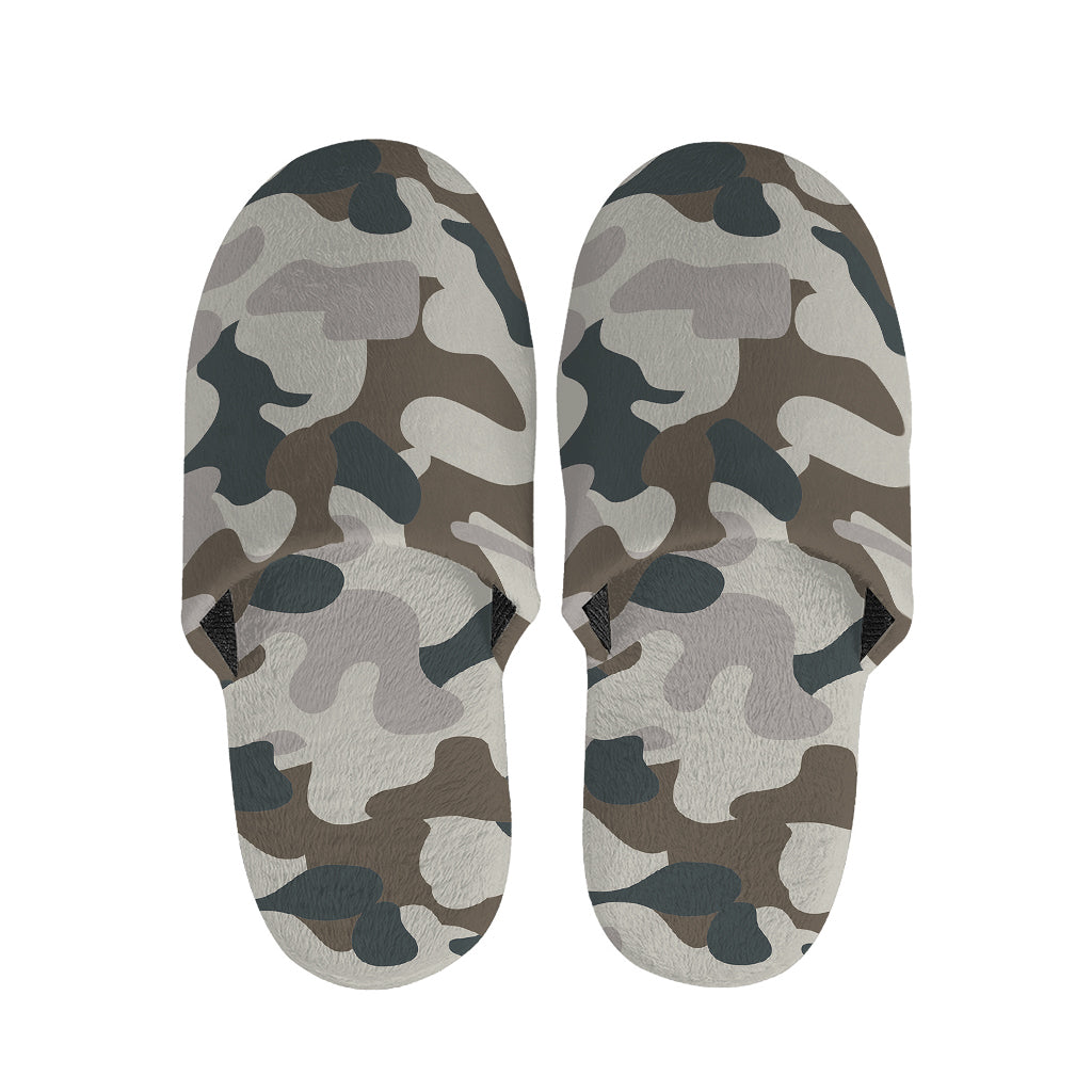 Grey And Brown Camouflage Print Slippers