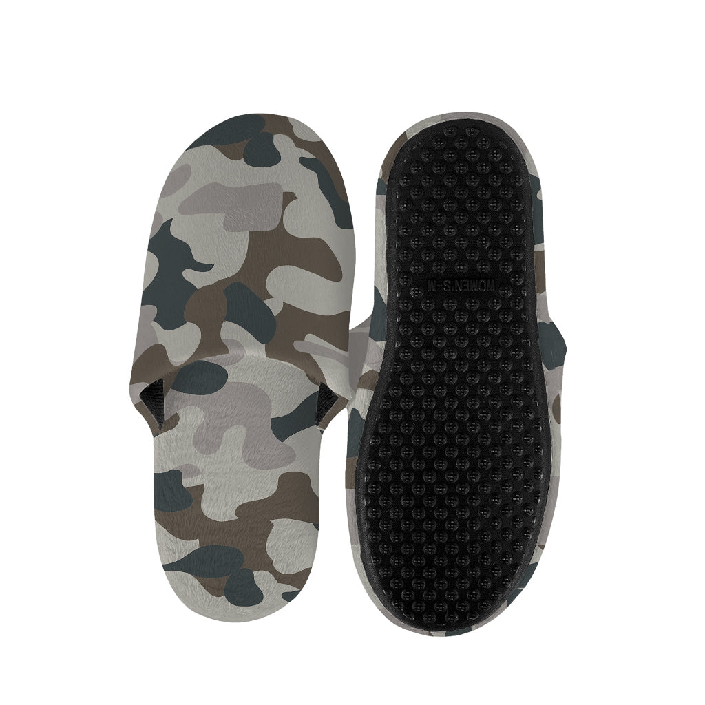 Grey And Brown Camouflage Print Slippers
