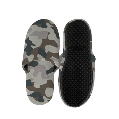 Grey And Brown Camouflage Print Slippers