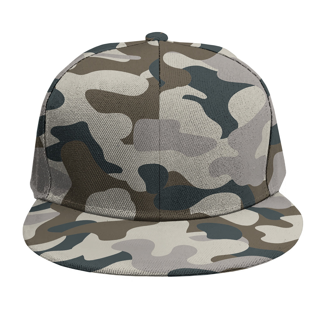 Grey And Brown Camouflage Print Snapback Cap