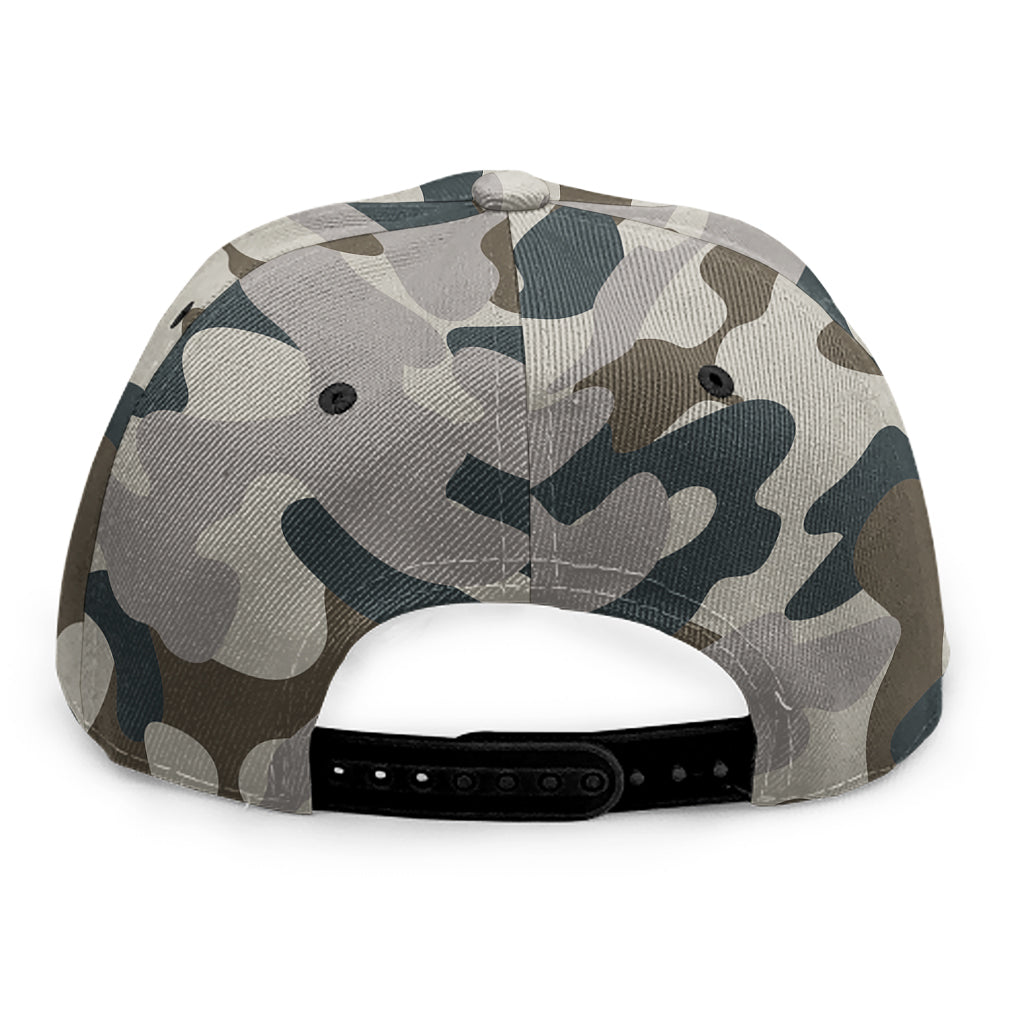 Grey And Brown Camouflage Print Snapback Cap