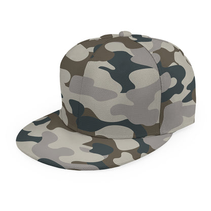Grey And Brown Camouflage Print Snapback Cap