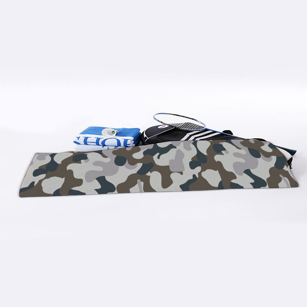 Grey And Brown Camouflage Print Sports Towel