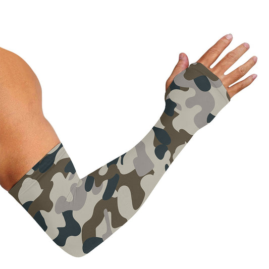Grey And Brown Camouflage Print Sun Protection Arm Sleeves