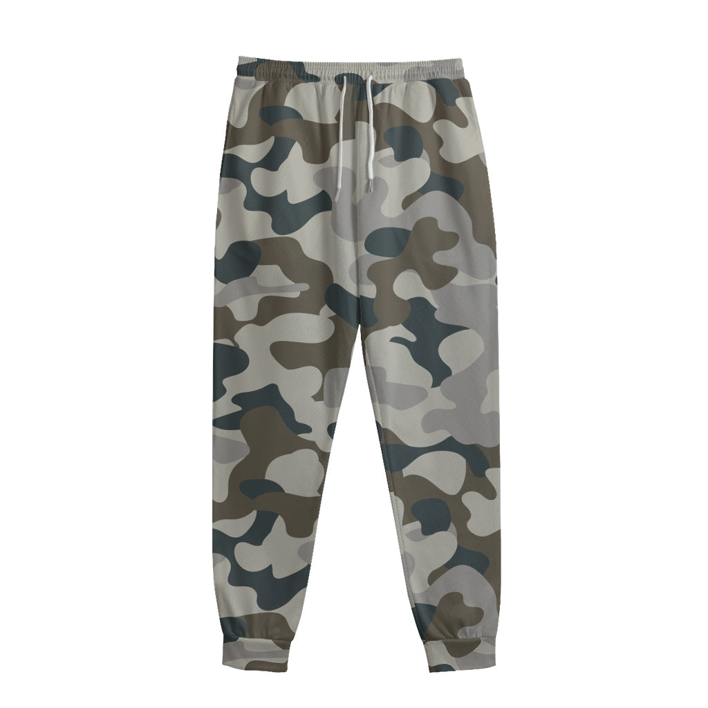 Grey And Brown Camouflage Print Sweatpants