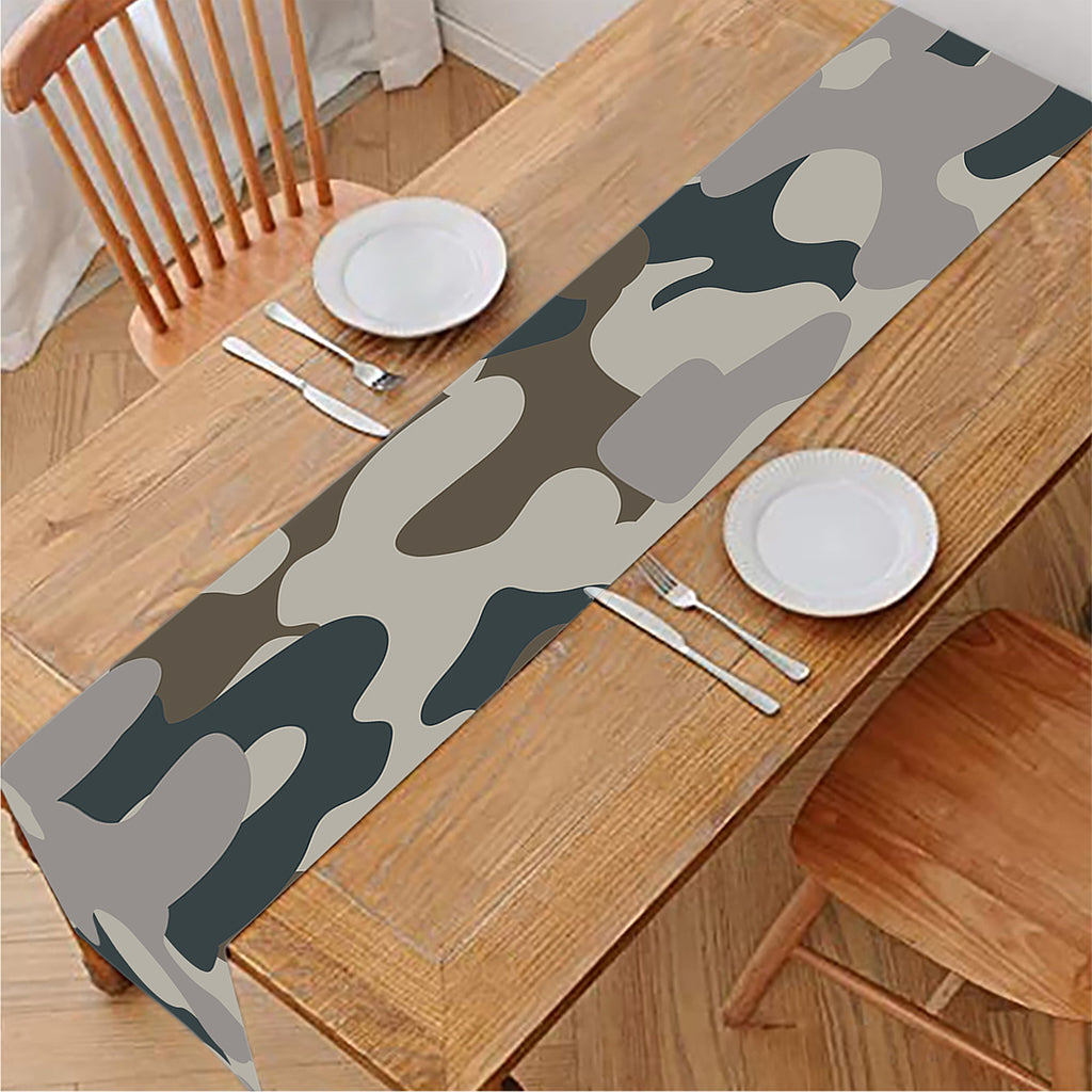 Grey And Brown Camouflage Print Table Runner