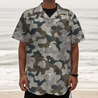 Grey And Brown Camouflage Print Textured Short Sleeve Shirt