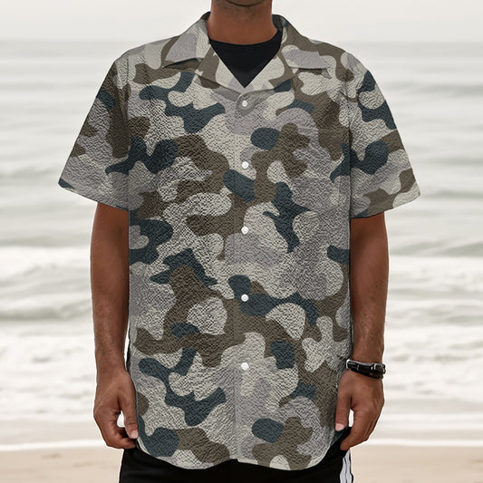 Grey And Brown Camouflage Print Textured Short Sleeve Shirt