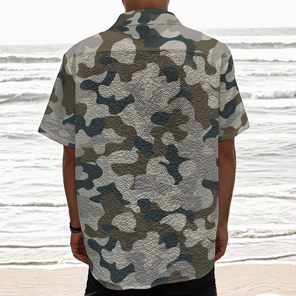 Grey And Brown Camouflage Print Textured Short Sleeve Shirt