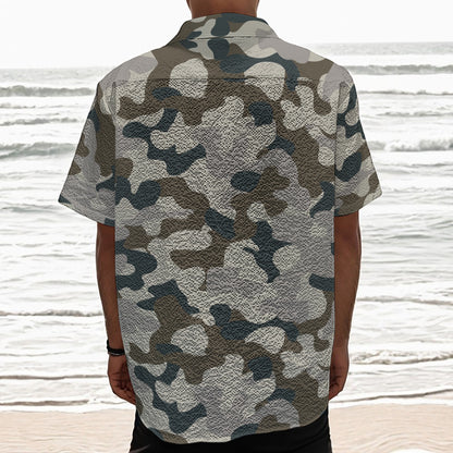 Grey And Brown Camouflage Print Textured Short Sleeve Shirt